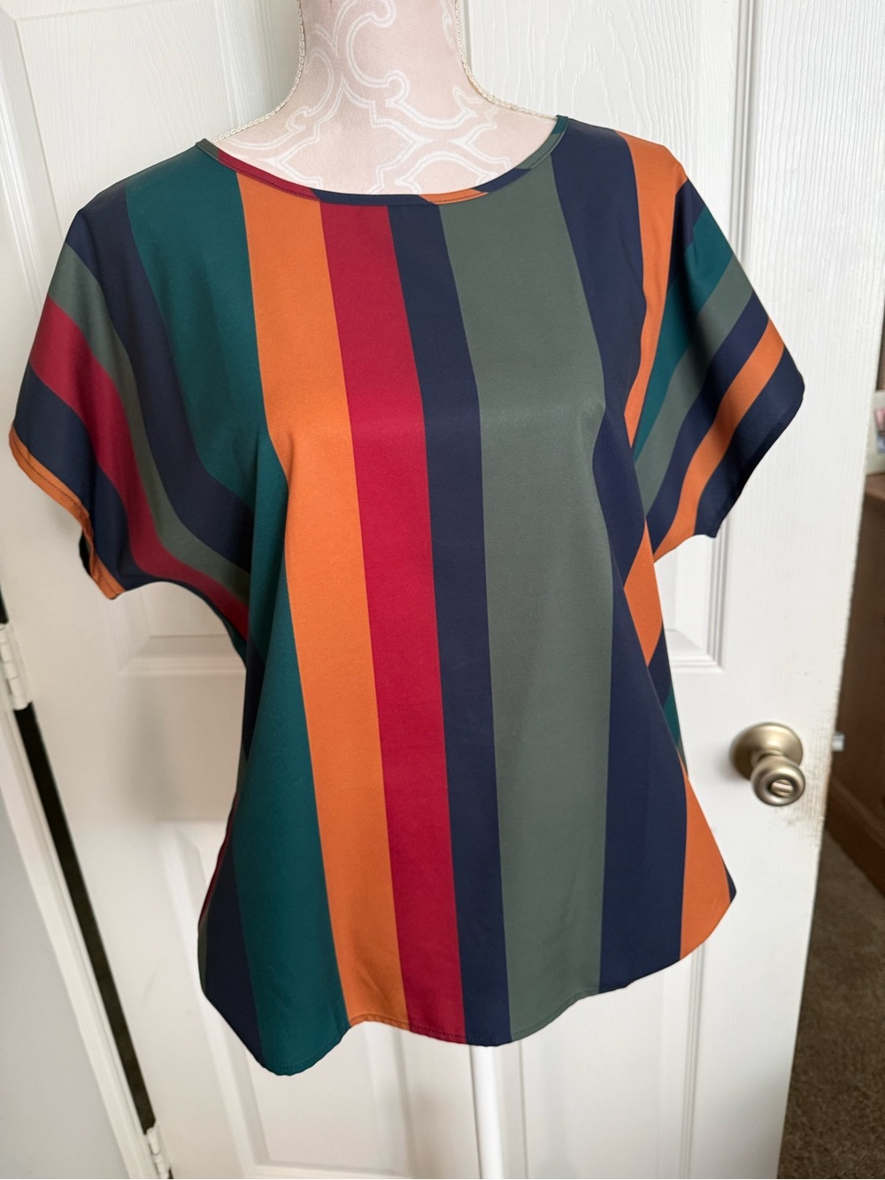 SHEIN Multicolor Vertical Stripe Short Sleeve Blouse